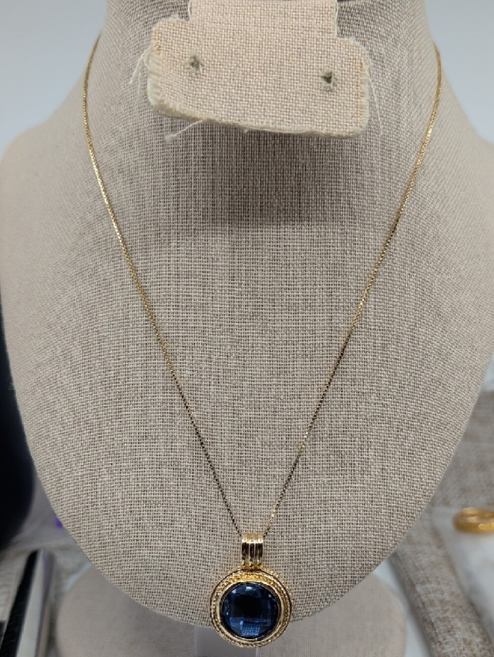 Technibond 18kt Gold Bonded 925 Sterling Tanzanite Etruscan Pendant 18" - Picture 4 of 17